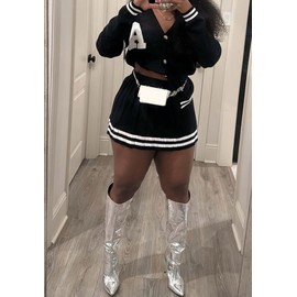 Geulis Womens Fall Sweaters Sets 2 Piece Outfits Knit Long Sleeve Button down Cardigan Sweaters Pleated Mini Skirt Set