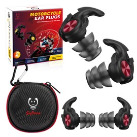 Softvox Motorcycle Ear Plugs, Wind Noise Reduction Keep Comms Clear, Reusable Earplugs for Motor, Motorbike, Motorsports, Touring, Racing, Riding - 2 Sizes, Triple Tips Comfy, BKRD