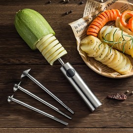 Taoluwin Vegetable Fruit Corer, Stainless Steel Veggie Spiralizer Twister Set, Ergonomic Handle with 4 Sizes for Coring and Hollowing Out Zucchini, Potatoes, Carrot, Pineapple, Apple