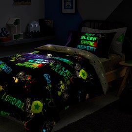 Bedlam - Black Gaming Duvet Cover - Single Bedding Size (200 x 140cm) - Glow in the Dark Bedding - Reversible (2 Designs) - Gaming Bedding - Gamer Duvet Cover in Black - Gaming Bedroom Accessories