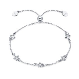MEDWISE Women's Star/Infinity/Butterfly/Giraffe/Moonstone/Snowflake/Leaf/Antler Bracelet 925 Sterling Silver Adjustable Bracelets Jewellery Gifts for Women Girls, White Gold