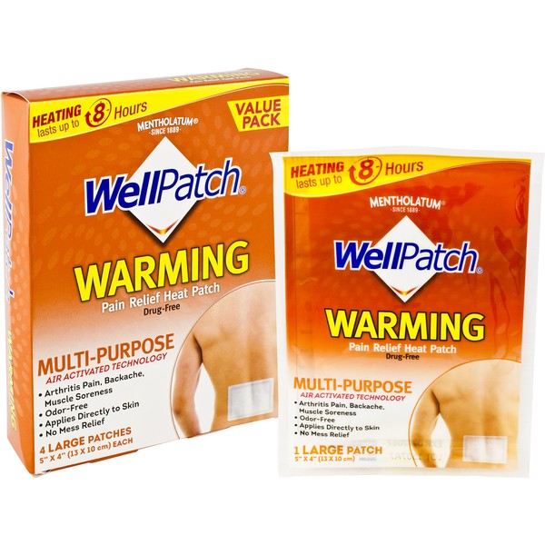 WellPatch Warming Pain Relief Heat Patch, 4 large patches, 5"x4" (13x10 cm) each