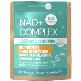 NAD+ Capsules 1,000mg Nicotinamide | Flush-Free B3, B12, Quercetin, L-Tryptophan & Resveratrol | Sugar-Free, Vegan NAD Supplement for Energy, Focus, Aging & Cellular Repair. 90 Capsules (60 Capsules)
