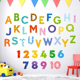 DECOWALL DS9-4003 Colourful Alphabet Numbers Wall Sticker ABC 123 Wall Sticker Removable for Children's Room Bedroom Living Room Art Wall Pictures Decor Playroom English Children Learning