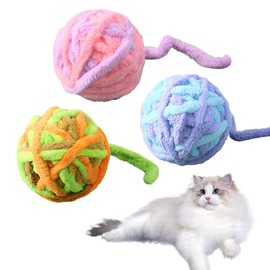 Generisch Cat Toy, Pack of 3 Cat Toy Balls with Bell, Plush Ball, Cat Toy, Interactive Toy for Kittens (5 cm, Green Brown/Mary Red, Purple/Purple Blue)
