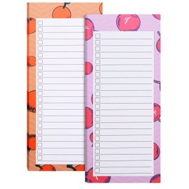 2 Pack Magnetic Shopping List Pad for Fridge, 100 Tear Off Sheets Magnet Notepad Grocery List, Fruit Design Magnetic Grocery List Pad for Fridge, Magnet Back Shopping Lists (Orange + Pomegranate)