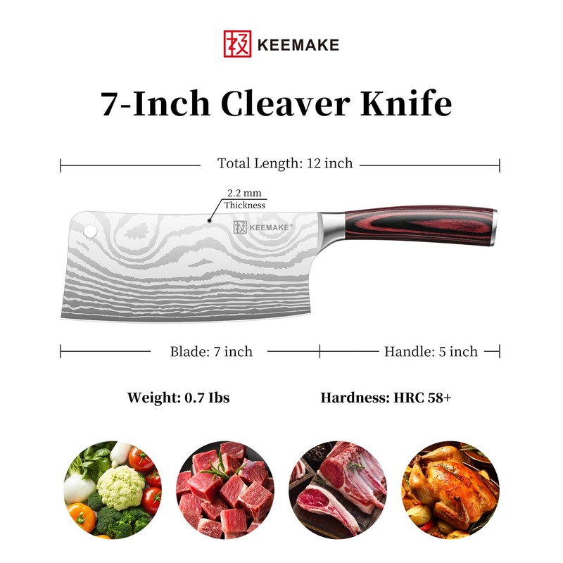 KEEMAKE Meat Cleaver Knife 7-Inch Razor Sharp High Carbon Steel