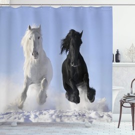 Ambesonne Caballos Cortina de Baño, Symbollic contra Mal, Paño Conjunto de Decoración de Baño de Tela y Ganchos, 84" Extra Alta, Azul