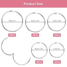 Pack of 50 Bookbinding Rings, Index Cards Rings 25/30/35/40/50 mm, Metal Binder Rings, Luckaide Book Rings, Rings for Bookbinding, Rings for Loose Leaves, Book Rings for Scrapbook, Album, Key Rings