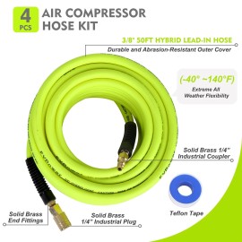 Fypower Air Compressor Hose 3/8 Inch x 50 Feet Hybrid Hose with Fittings, Flexible an