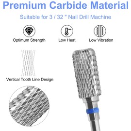Vnjaoi Super Long Cylindrical Nail Drill, 3/32 Inch Carbide Bits, Suitable for Manicure, Pedicure, Cuticle, Gel, Polishing, Dip Powder, Professional Nail Cutter Bit (Medium Grit)