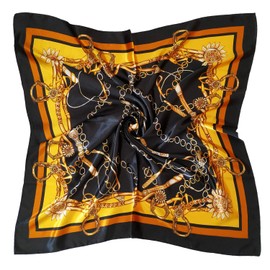 vabovin Women's 35" Satin Square Silk Like Hair Scarves and Wraps Headscarf for Sleeping (Black Golden Chain)