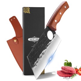 ACEKNIFE 7.5" Serbian Meat Cleaver, Hand Forged Chopper, Full Tang with Sheath for Kitchen,Camping&BBQ,Gift Idea for Men and Women