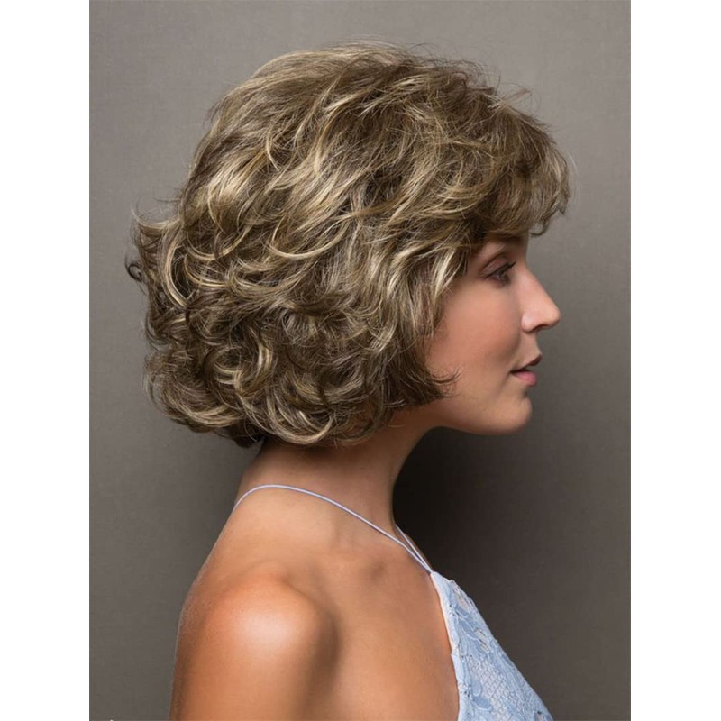 Grey Wigs for Women, Fluffy Temperament with Fringe, Bob, Short