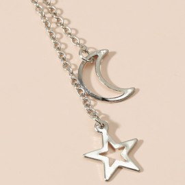 TseenYi Moon Star Cuff Chain Earrings Long Chain Tassel Ear Cuff Moon Star Drop Chain Earrings Long Dangling Earrings Jewelry for Women and Girls Gifts(Silver)