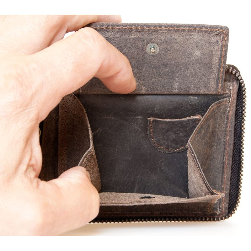 Men's Genuine Leather Metal Zip-Around RFID Genuine Leather Wallet with