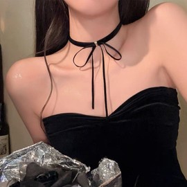 GLMOCM Black Choker Necklace for Women - Velvet Lace Collar With Red Bow - Goth Jewelry