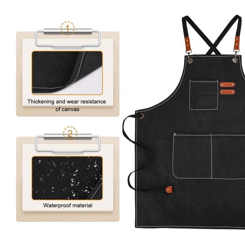 APRONPANDA Cross-Back Chef Aprons for Men Women with Pockets,Cotton Canvas