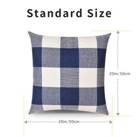 Tosewever Set of 2 Buffalo Check Plaid Pillow Covers, Farmhouse Rustic Pillow Cases, Cotton Linen Throw Pillow Covers Cushion Case for Home Decor Car Bed Sofa Couch (20" x 20", 2 Pack Blue & White)