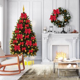 Jupsk Christmas Bow Set, 20 Pieces Bows Glitter Christmas Decoration Christmas Tree Decoration for Wrapping Gifts, Garland Decoration (Red)