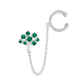 Geometric Square Pyramid Pave CZ Tree Heart Cartilage Ear Helix Cuff Wrap Earlobe Chain & Stud Earrings Set .925 Sterling Silver, Cubic Zirconia, Cubic Zirconia