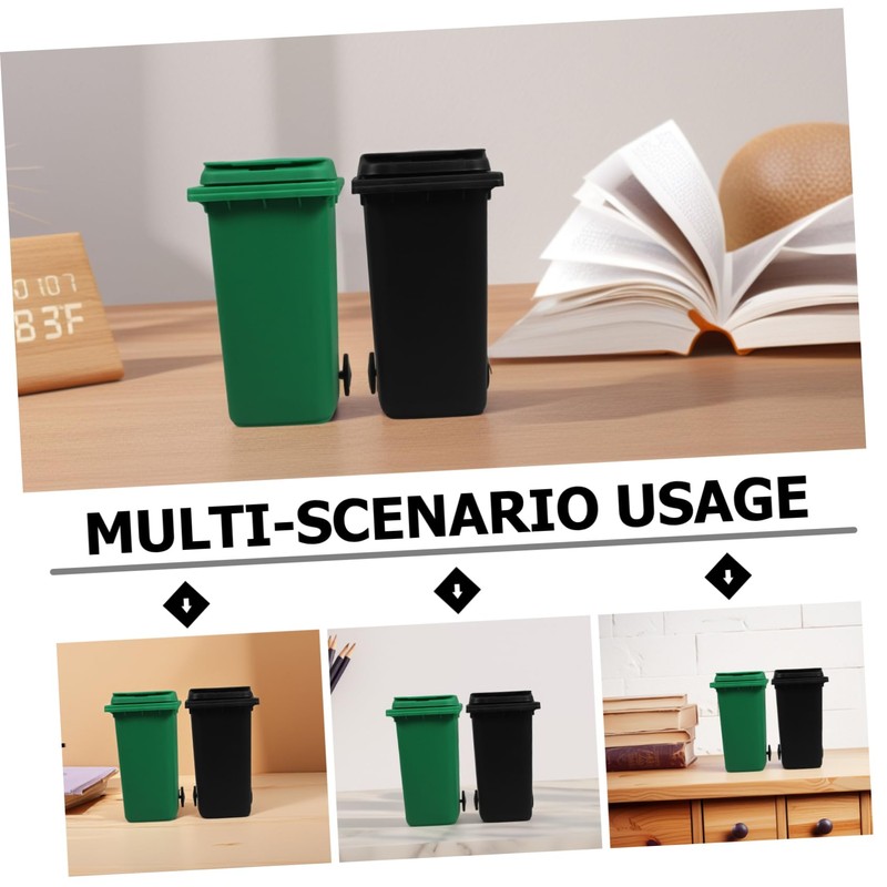 Operitacx 2pcs Recycle Bin Mini Wheelie Bin Trash Can Pencil
