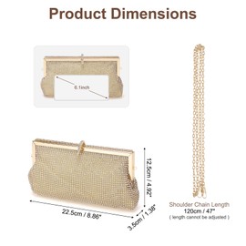DTGN Evening Bags Clutch Purses for Women Formal, Metallic Purses Crystal Rhinestone Crossbody Handbag with Chain Shoulder Bag Sparkly for Wedding Guest Party Gold