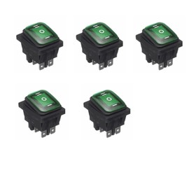 WANGCL 5PCS LED Waterproof Toggle Switch 12V ON/OFF/ON 3 Position Rocker Switch Toggle Buttons 6 Pins for Car Boat Truck-KCD4 Green