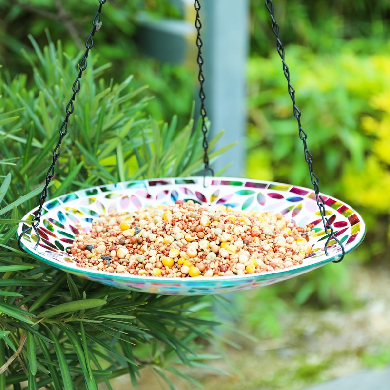 VCUTEKA Hanging Bird Bath, Glass Mosaic Bird Baths for Outdoors