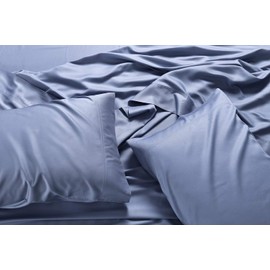 Royal Tradition Viscose from Bamboo-Cotton Blend Sheet Set (Top-Split-King Size, Periwinkle-Solid) Durable, Breathable Deep Pocket Bed Sheets