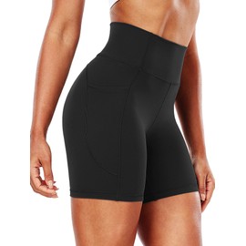 CADMUS Women's Biker Yoga Shorts with Pockets High Waisted Ultra - Comfort Athletic Running Shorts,1012, Black, XL