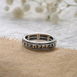 PARYFO Rings for Men Women 925 Sterling Silver Finger Ring for Rotating Viking Rune Rings Spinner Punk Hip Hop Ring for Men Boys Girls Sterling Silver, Sterling Silver, None