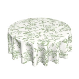 JEFERSO Sage Green Chinoiserie Round Tablecloth 70 Inch Toile Green Floral Chinoiserie Decor Table Cloth Vintage Flower Polyester Fabric Round Table Cover for Party Picnic Kitchen Outdoor Decorative