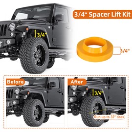 Hooke Road JK 3/4" Spacer Leveling Lift Kit Compatible with 2007-2018 Jeep Wrangler JK & Unlimited 2/4 Doors, Front & Rear Suspension Bump Stop Extensions Spacers - 4 PCS