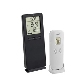 TFA Dostmann Logoneo Thermometer Indoor/Outdoor 30.3071.01, with Outdoor Transmitter, Optionally Expandable to 3 Transmitters, Includes Clock, Black
