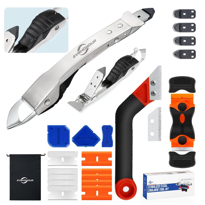 EVOHONOUR Silicone Caulking Tool Kit, Stainless Steel Caulk Remover Tool,