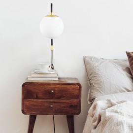 Caserti Plug-in Globe Wall Lamp | Black with Satin Brass Wall Sconce LL-WL54-7SB/BLK