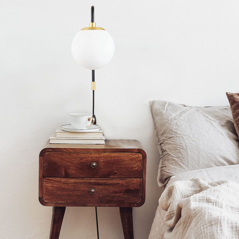 Caserti Plug-in Globe Wall Lamp | Black with Satin Brass