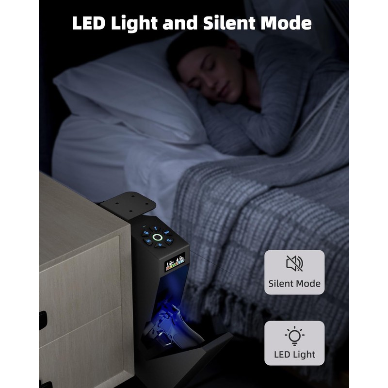 SOOWAY Biometric Gun Safe for Pistols, Single Mount Bedside Pistol