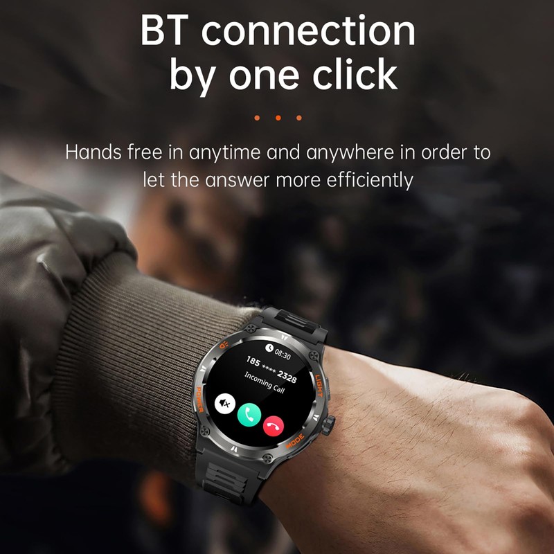 Smartwatch Compass Military Watch, Robust Smart Watch with LED Torch