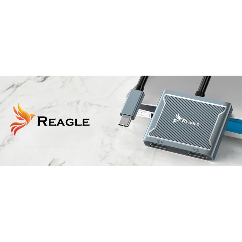 Reagle USB-C HUB Adapter - Dual HDMI 4K, 100W PD,