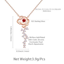 Aurora Tears 9‌25 Sterling Silver Rose Flower Necklace - Elegant White Red Zircon CZ Adjustable Chain Gift for Women DP0387R