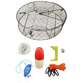 KUFA Stainless Steel Crab Trap with Zinc Anode & Accessory Kit (100' Non-Lead Sinking Line, Caliper,Harness,Bait Bag & 13" Red/White Float) CT100+CAS34+ZIN1