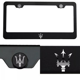 KA Laser Engraved Maserati Logo Mirror Matte Black License Frame Stainless Steel