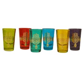 Tea Serving & Glasses Moroccan Set of 6 Tea Glasses Exquisite and Royal Khmissa Colorful