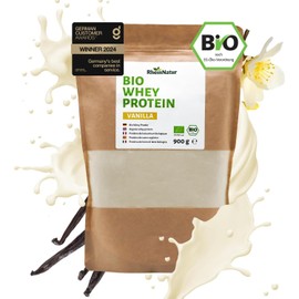 RheinNatur Bio Whey Protein-Pulver Vanille 900 g - Eiweißpulver mit natürlichem Aroma & ohne Soja - 100% Bio Molke-Protein für Proteinshakes