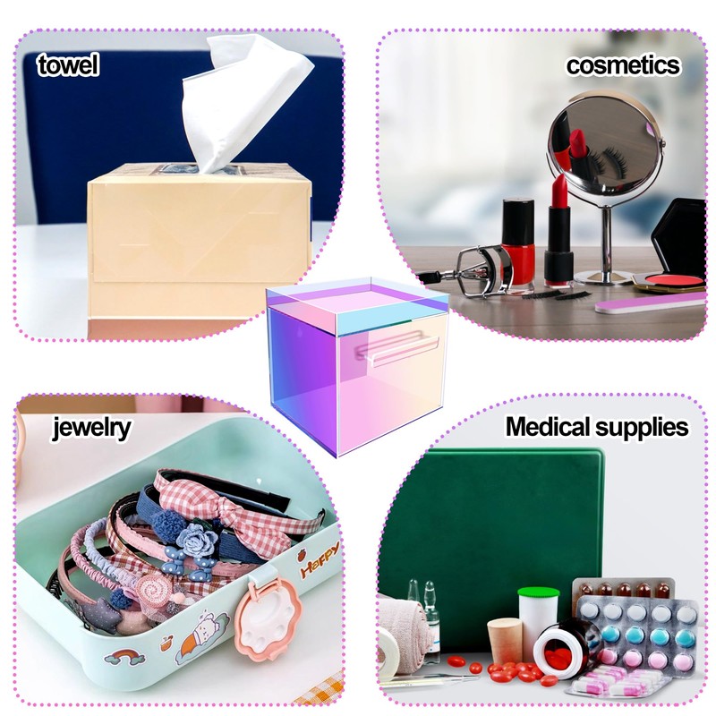 GRETJOB Rainbow Disposable Facial Towel Storage Box, Clear Acrylic Makeup
