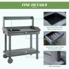 Gray Wooden Potting Bench With Wheels Sink Drawer Storage Outdoor
