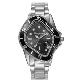 MASTOP Unique Watches for Men Waterproof Stainless Steel Wristwatch with Luminous Quartz Movement Calendar Function and Green Dial Perfect Men's Gift (Silver Black)