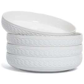Annovero Pasta Bowls Set of 4 | Kitchen Dishes | Eating Serving Dinner, Salad, Soup, Ramen, Rice, Noodles | Large Porcelain Dinnerware Blates | Microwavable Oven Safe | 40 Oz Capacity | White